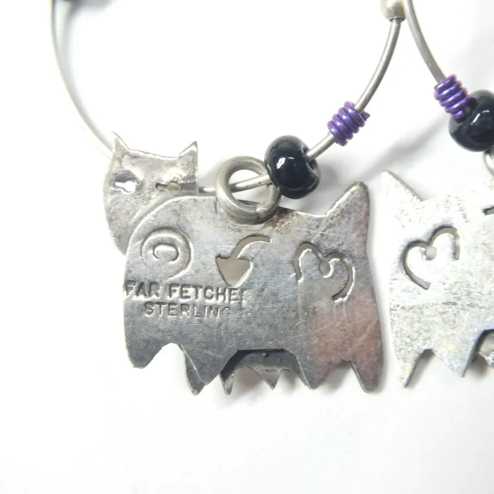 Far Fetched Cat Family Hoop Earrings 925 Sterling Silver
